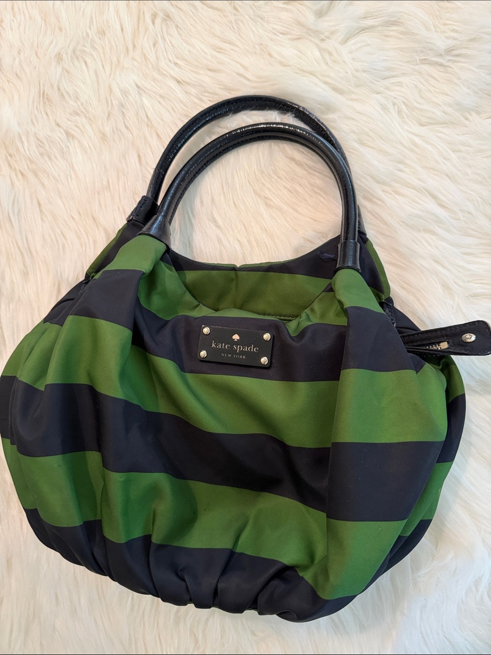 kate spade Black & Green Striped Shoulder Tote